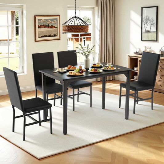 Syngar Dining Table Set for 4, 5 Piece Faux Marble Kitchen Table and Chairs Set with PU Leather Padded Chairs, Compact Modern Dinette Set for Small Spaces, Black