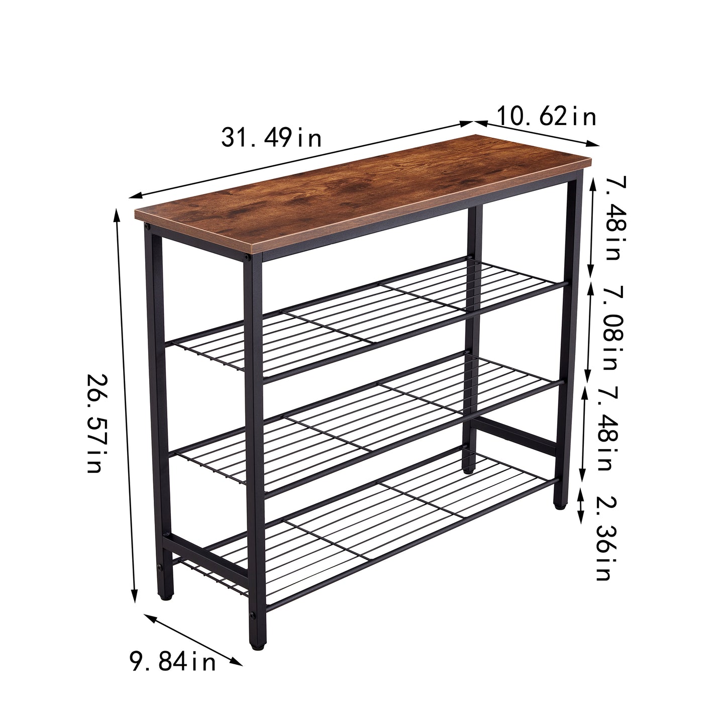 SYNGAR Shoe Storage Bench, 4-Tier Metal Shoe Bench with Mesh Shelves and Wood Top for Living Room and Hallway, Shoe Rack for Entryway with Bench, 31"x 10"x 26", Easy Assembly, Tiger Color