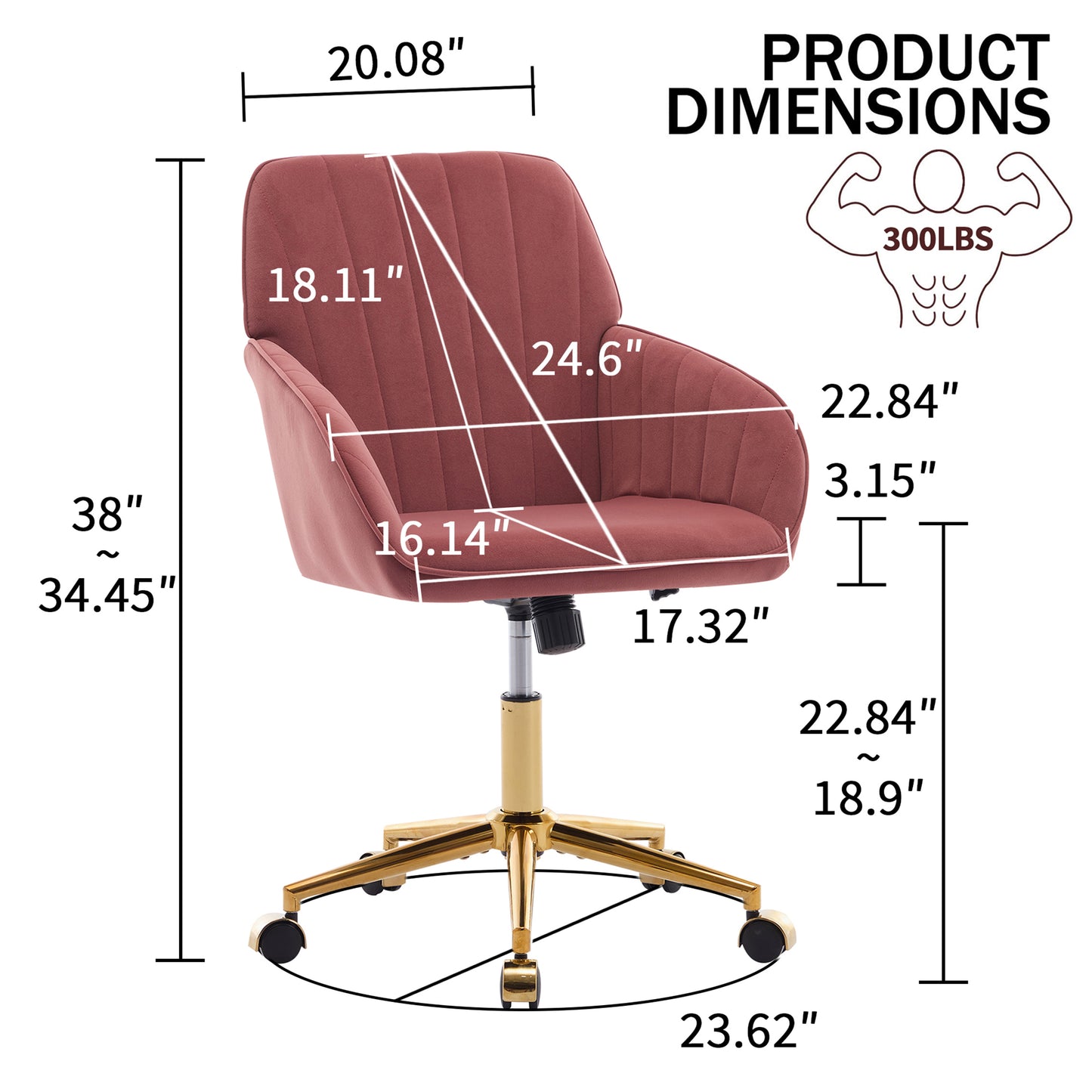 SYNGAR Office Chair with Adjustable Height, Modern Mid Back Soft Criss Cross Chair with Wheels Velvet Swivel Computer Home Task Chairs Ergonomic Executive Chair with Armrests, Rose Red