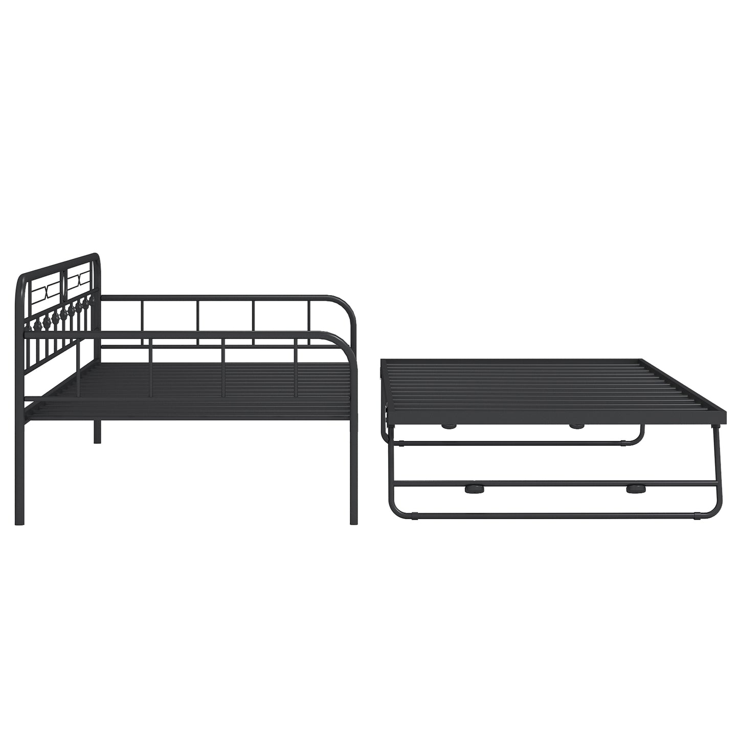 SYNGAR Twin Size Daybed with Pop Up Trundle for Kids Adults, Modern Metal Sofa Bed Platform Bed with Adjustable Trundle Can be Risen as High as Bed, Strong Steel Slat Support, Black