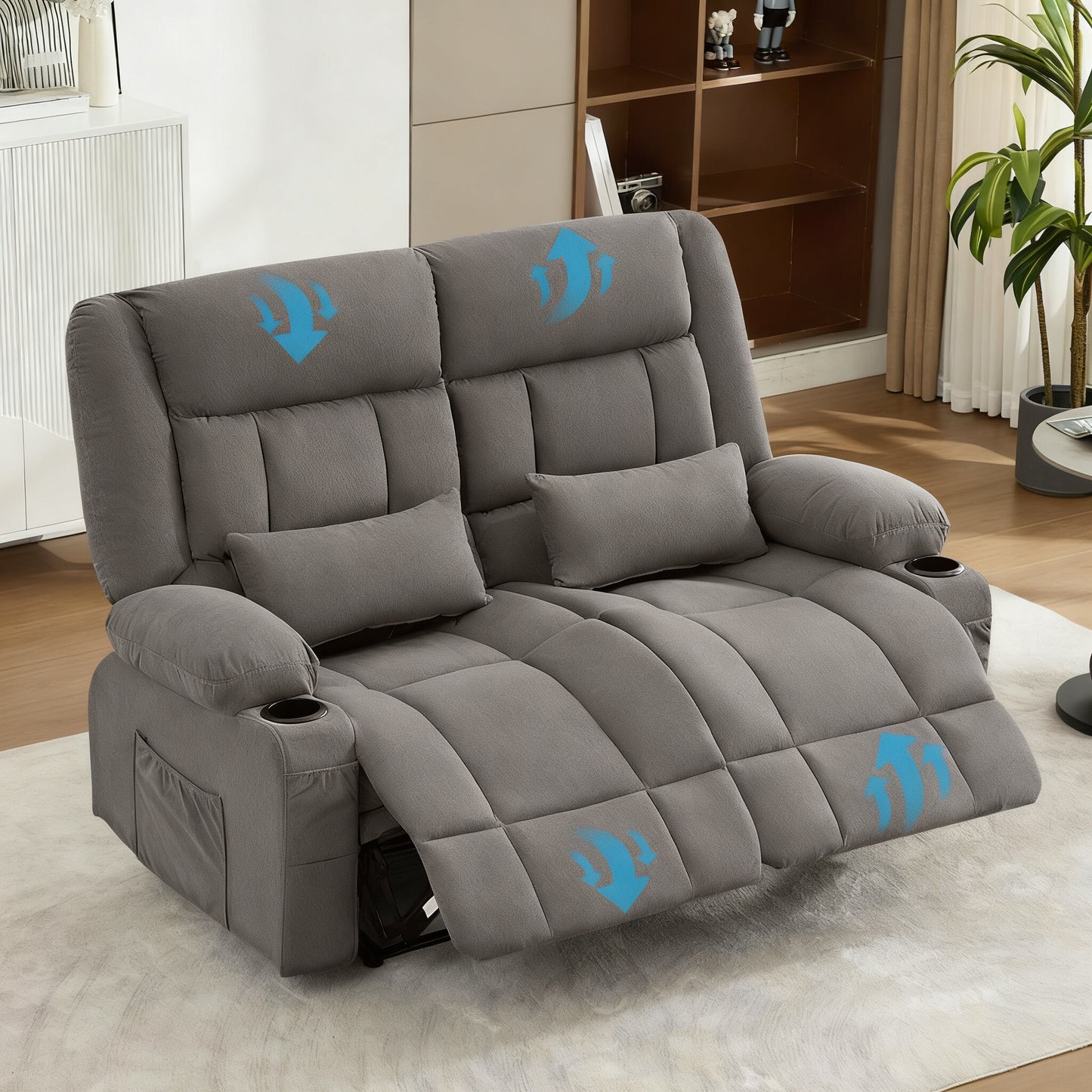 SYNGAR Oversized Reclining Loveseat with Pillow, Comfortable 2-Seater Recliner Sofa with 2 Cup Holders and Side Pocket for Living Room, Ergonomic