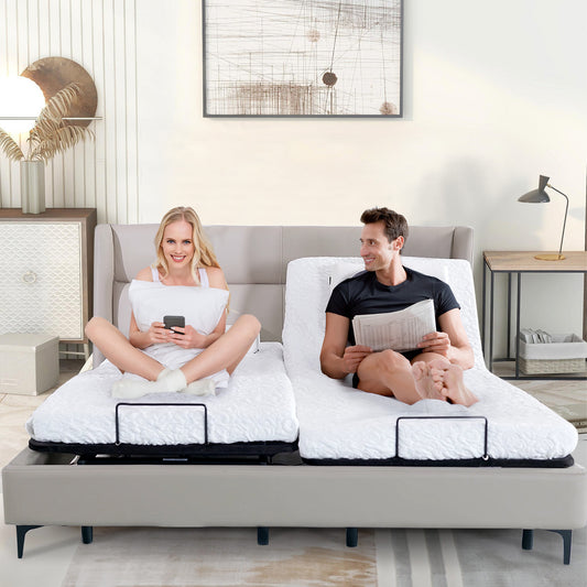 SYNGAR Split King Adjustable Bed Frame, Electric Bed Base Frame with Head and Foot Incline, Wireless Remote, New Generation Motor, 5 Minutes Assembly, Black