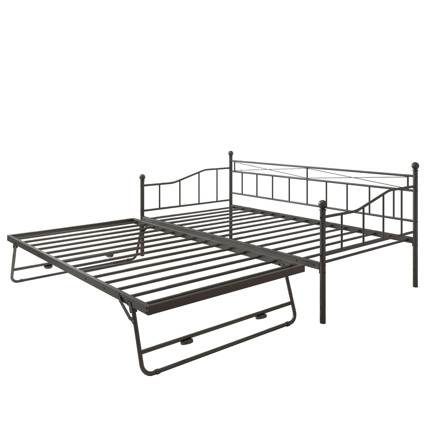 Premium Daybed Metal Bed Frame, Twin Size Bed with Trundle, Daybed and Roll Out Trundle for Kids Room Guest Room Apartment, Easy Assembly, Mattresses Sold Separately