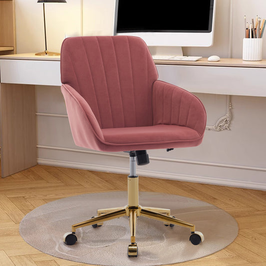 SYNGAR Office Chair with Adjustable Height, Modern Mid Back Soft Criss Cross Chair with Wheels Velvet Swivel Computer Home Task Chairs Ergonomic Executive Chair with Armrests, Rose Red