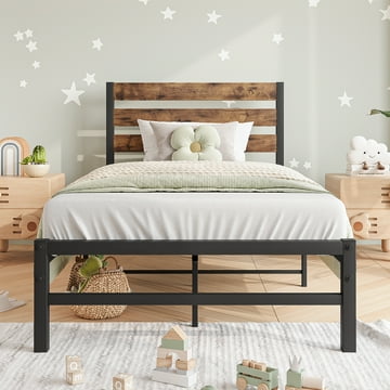 SYNGAR Twin Size Bed Frame with Headboard, Modern Twin Platform Bed frame with Steel Slats Support, No Box Spring Needed, for Kids Teens Adults Bedroom, Guest Room, Easy to Assemble, Black