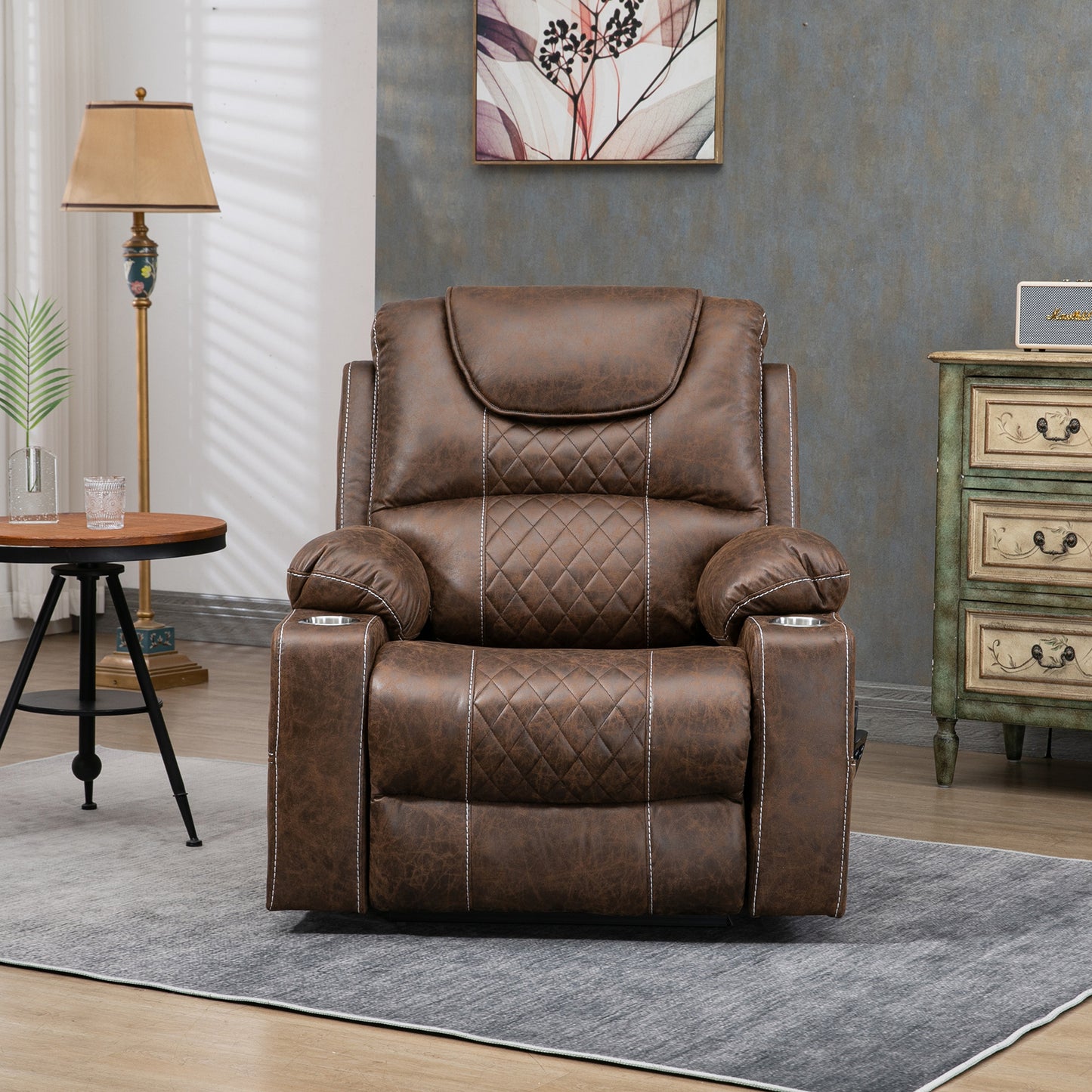 SYNGAR Power Lift Recliner Chairs for Adults, Oversize Lift Chair with Heat and Massage, Modern Leather Single Reclining Chair up to 180 Degrees with Cup Holders, Side Pockets, Brown