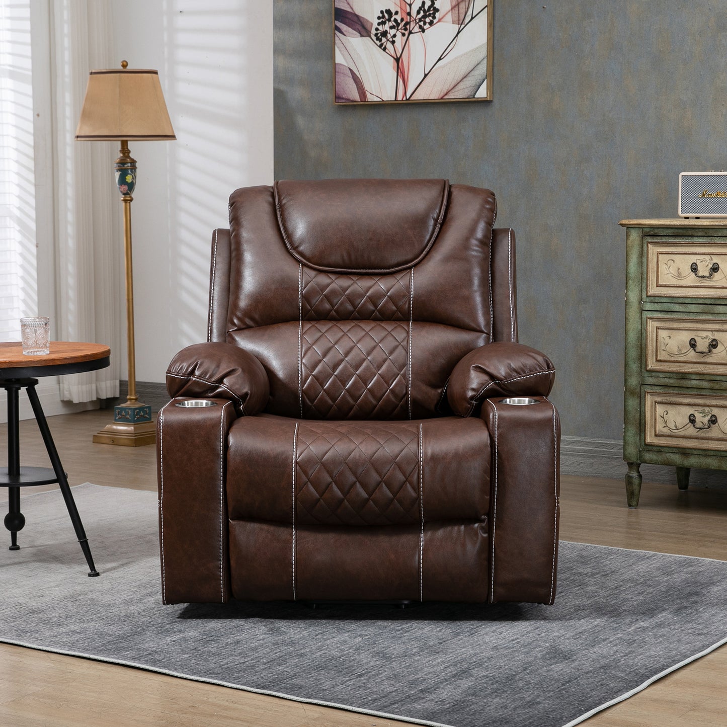 SYNGAR Power Lift Recliner Chairs for Adults, Oversize Lift Chair with Heat and Massage, Modern Leather Single Reclining Chair up to 180 Degrees with Cup Holders, Side Pockets, Brown