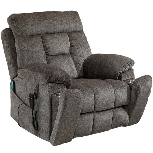 SYNGAR Large Power Lift Chair Recliner Oversized for Elderly, Heavy Duty Electric Lift Recliner with Heat Therapy and Massage, 180 Degrees Lying Flat Recliner Sofa for Tall Men, Light Brown