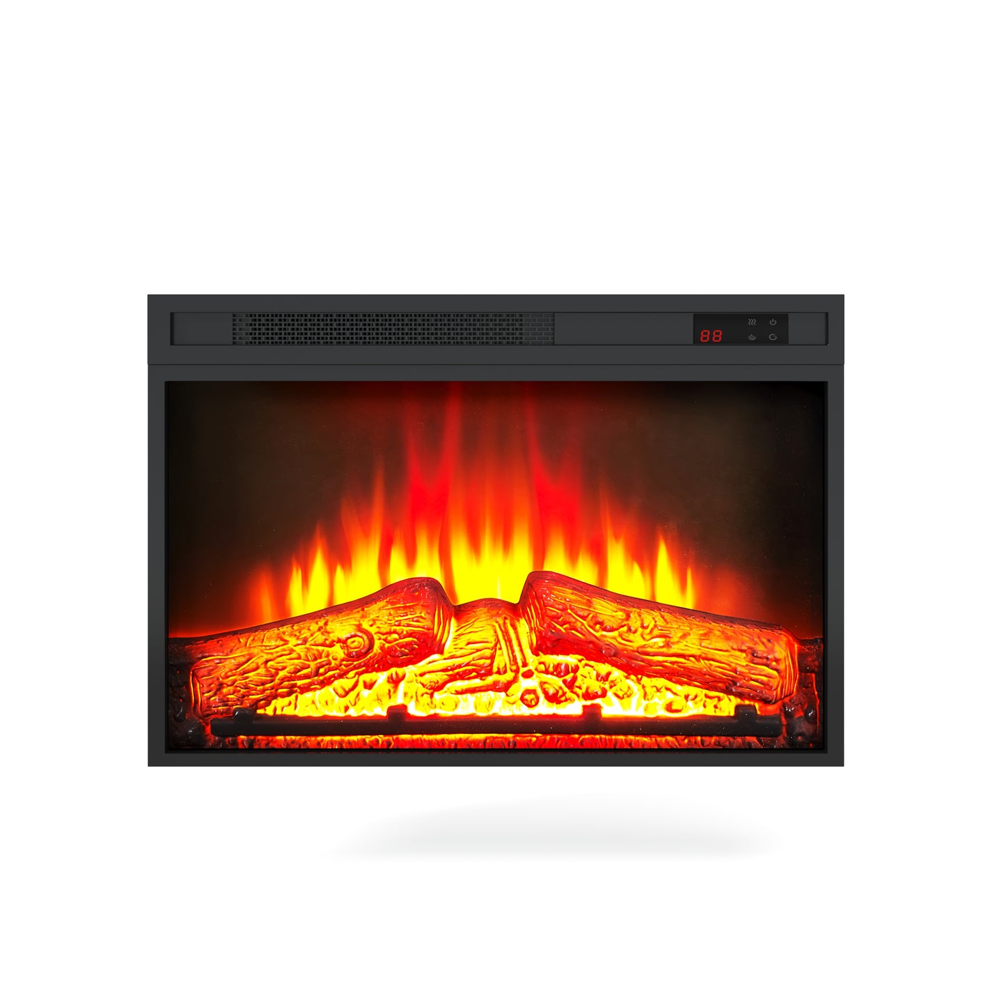 SYNGAR Fireplace Electric TV Stand for 65" TV with LED Light, Modern Entertainment Center With Remote Control Virtual Flame Fireplace, 2 Cabinet Storage, Glass Door, Storage Shelves, Black+Brown