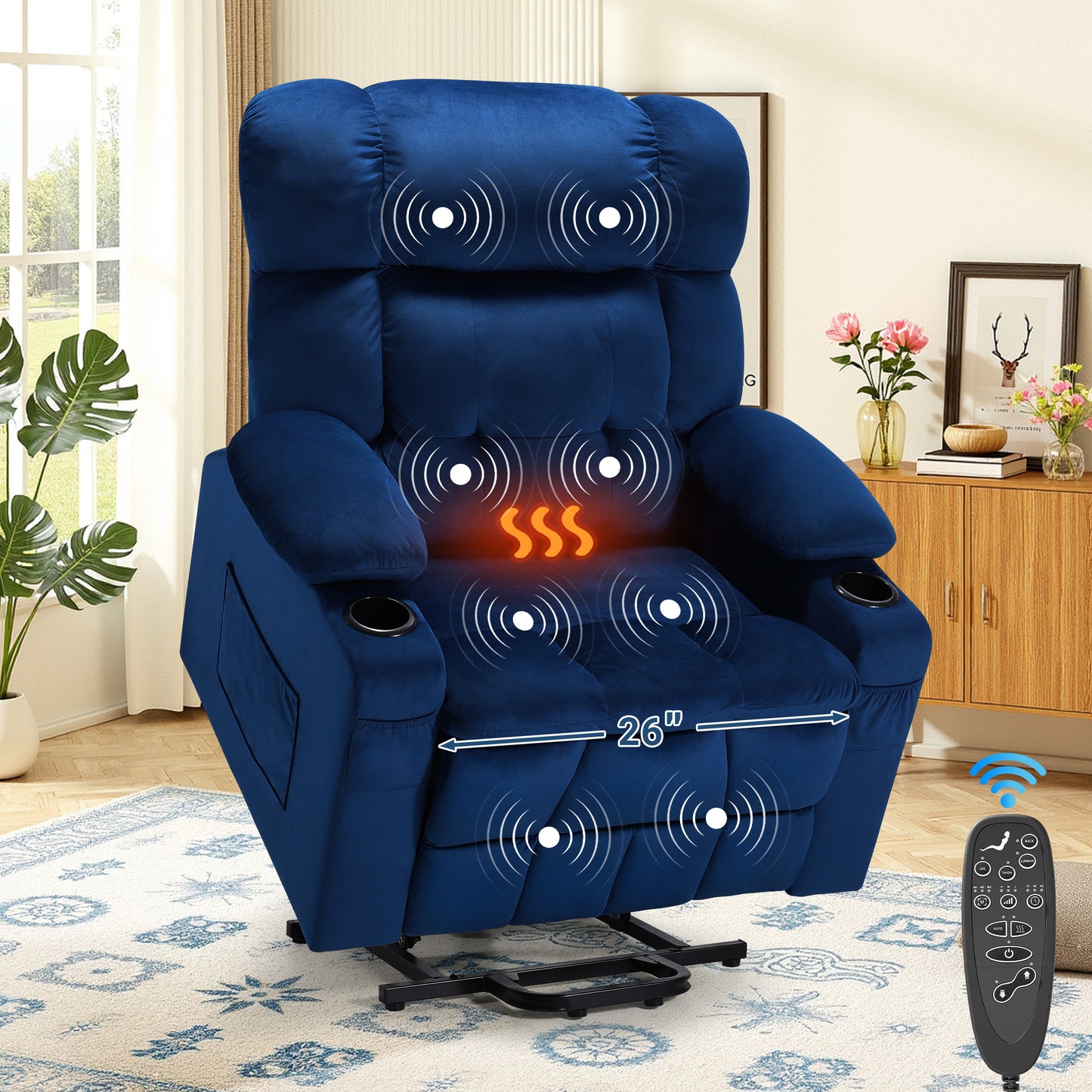 SYNGAR Large Power Lift Recliner Chair with Massage and Heat, Oversized Electric Lift Chair for Elderly Big and Tall People, Wide Seat Recliner with Cup Holders and Side Pocket for Living Room