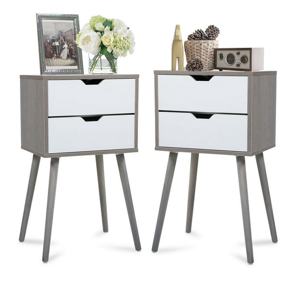 SYNGAR Nightstand Set of 2, Gray Nightstand Low Foot with and 2 Drawers, Side Tables End Table for Living Room Bedroom, LJ172