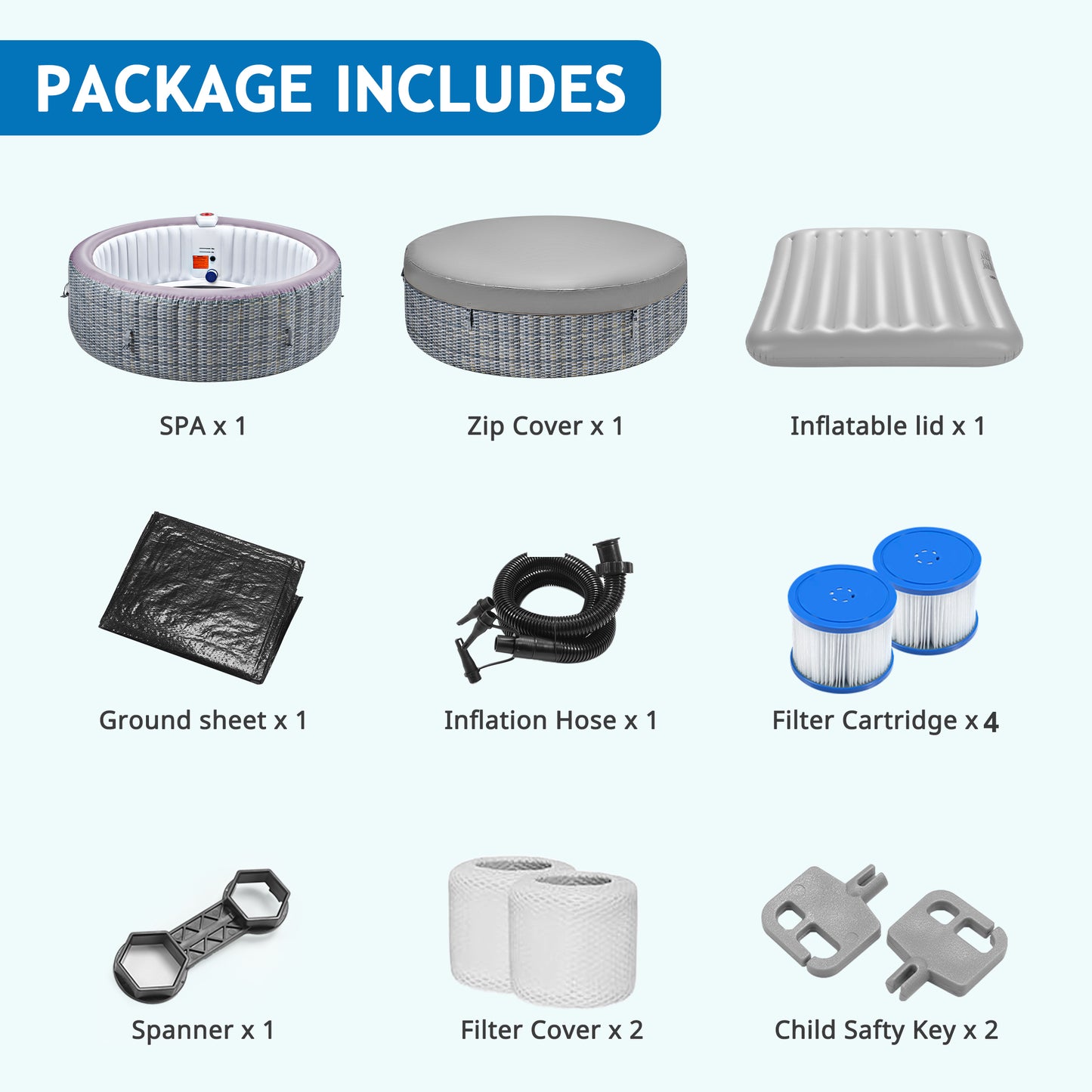 4-6 Person Inflatable Hot Tub with 130 Bubble Jets, Round Home Spa