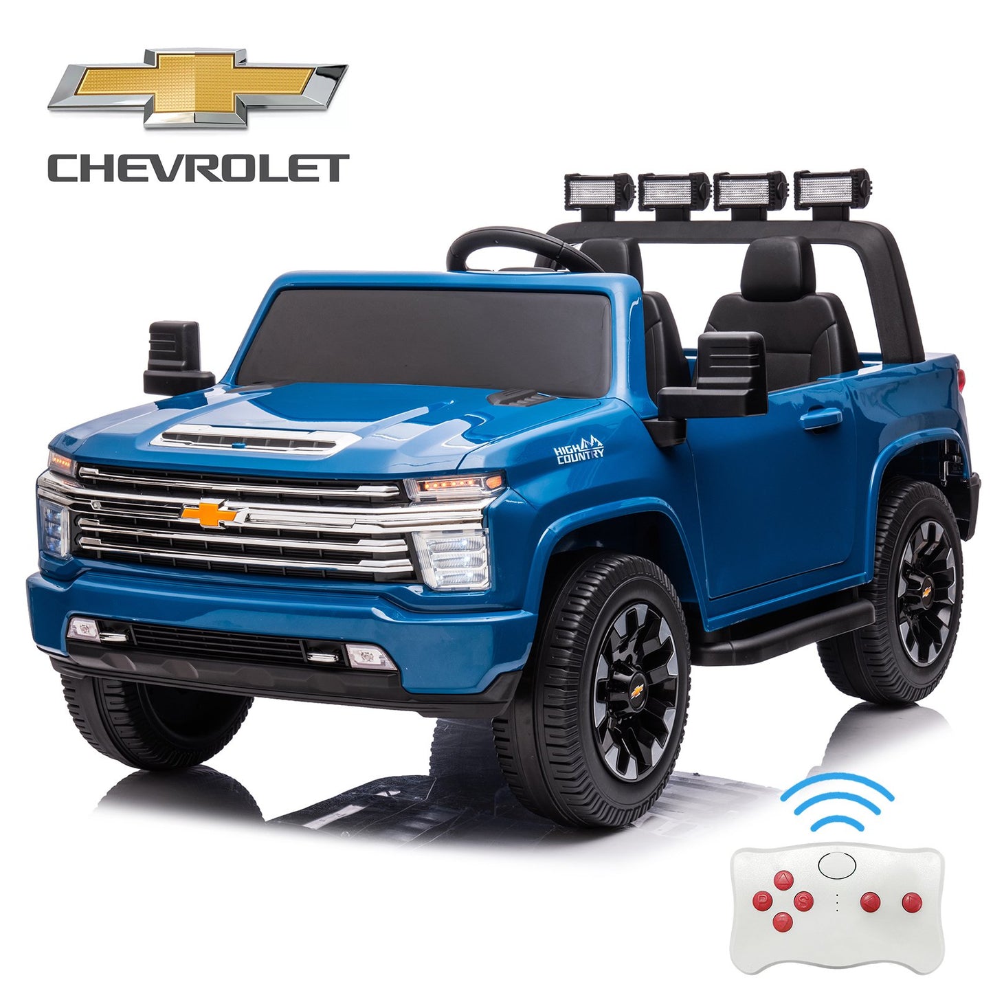 iYofe SILVERADO 12V Battery Powered Car Toy for Girls Boys, Kids Ride on Car for 3 4 5 Yrs with 2 Seats, Remote Control, LED Lights, MP3, Seat Belt, Electric Truck for Kids Birthday Gift, Blue