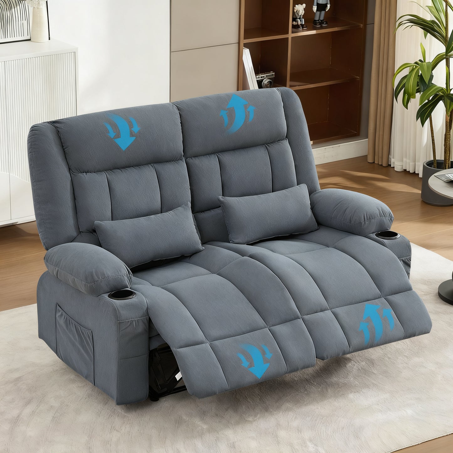 SYNGAR Oversized Reclining Loveseat with Pillow, Comfortable 2-Seater Recliner Sofa with 2 Cup Holders and Side Pocket for Living Room, Ergonomic