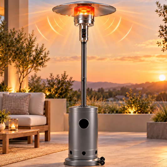 Syngar Patio Heater for Outdoor Use, Propane Heater for Outdoor with Wheels, 50000 Btu, Stainless Steel, Stable Base for Home, Backyard, Gray