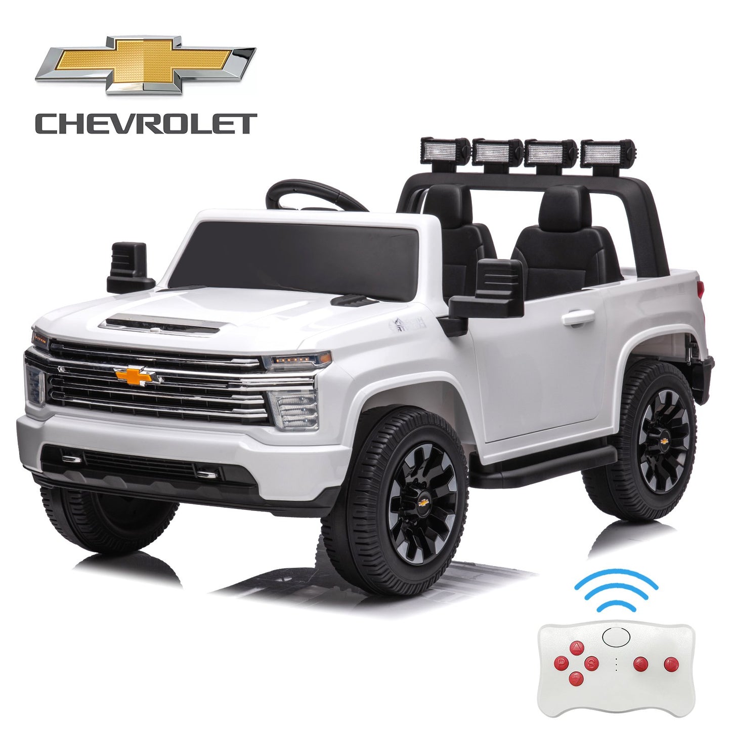 iYofe SILVERADO 12V Battery Powered Car Toy for Girls Boys, Kids Ride on Car for 3 4 5 Yrs with 2 Seats, Remote Control, LED Lights, MP3, Seat Belt, Electric Truck for Kids Birthday Gift, White