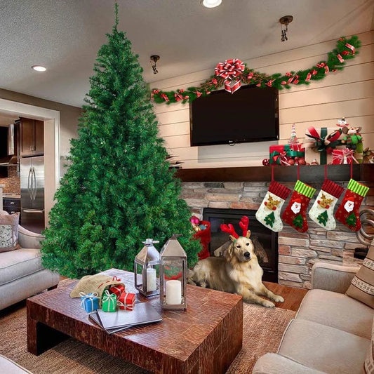 7FT Christmas Trees, Artificial Christmas Tree with Lush 1100 Tips, Outdoor Indoor Christmas Trees for Home Office Shop Decorations, Christmas Decor Xmas Tree with Sturdy Metal Base, Green