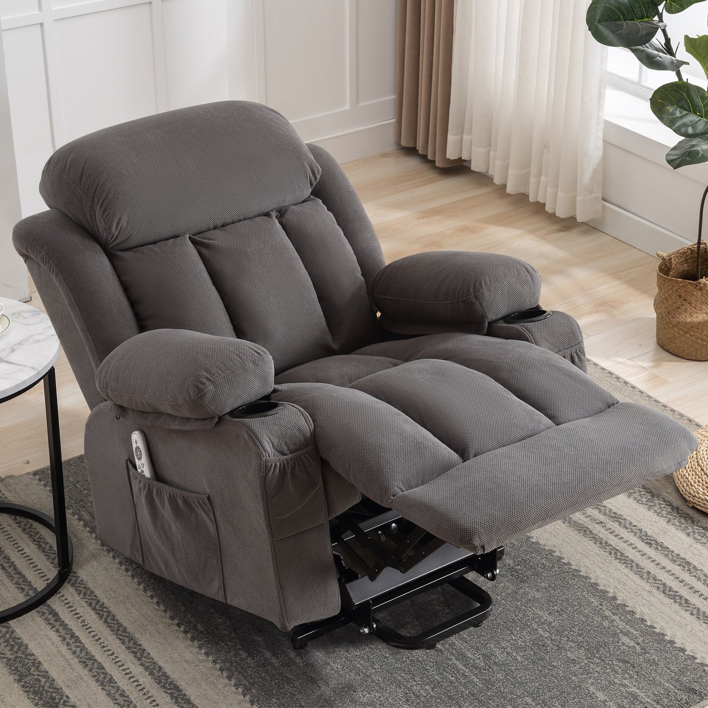 Power Lift Recliner Chair with Vibration Massage and Heating, Oversized Elderly Sofa Home Theater Seating Single Sofa with Cup Holders, USB Charge Port, for Living Room Bedroom, Gray