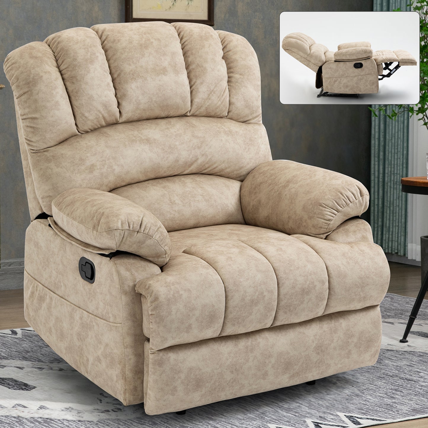 HSUNNS Oversized Manual Recliner Chair for Adults, Modern Fabric Reclining for Living Room, Single Sofa Home Theater with 2 Pockets, Easy Assembly, Gray
