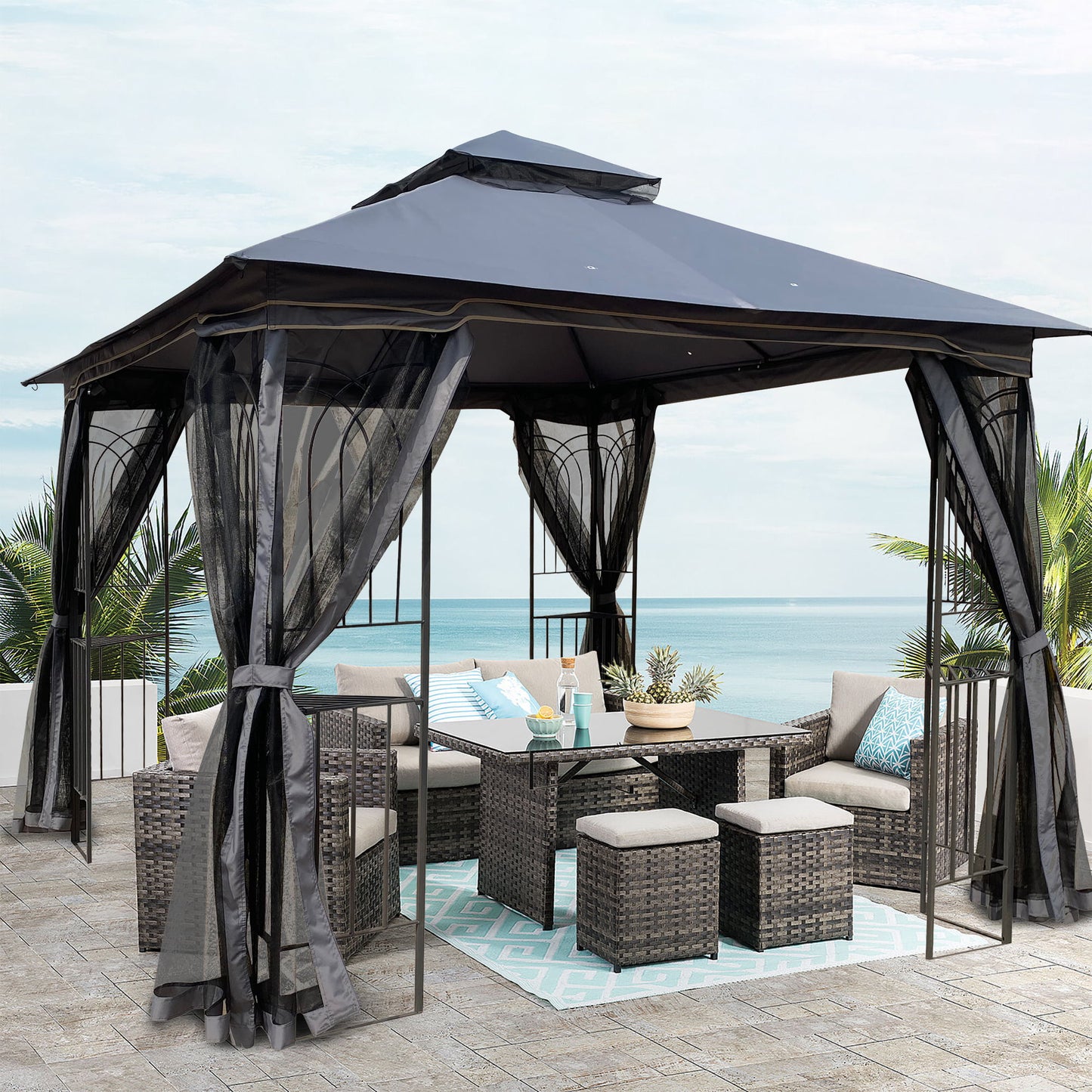 SYNGAR Canopy Tents for Outside 10 x 10 ft, Gazebo Tent Outdoor Canopy Shelter with Double Roof and Sturdy Frame, Pergolas Gazebos and Canopies for Backyard Lawn Garden and Deck, Gray