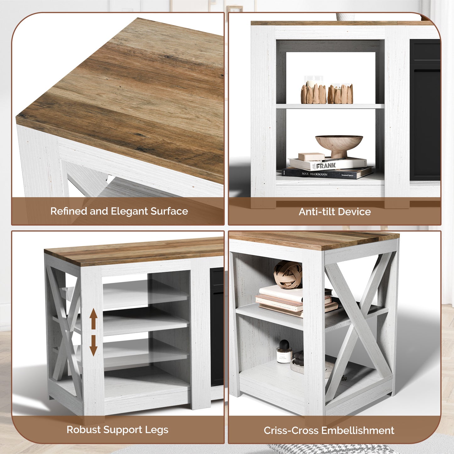 SYNGAR 58" Fireplace TV Stand with 18" Electric Fireplace with 6 Flame Colors, Entertainment Center with Open Shelves Storage, Modern Television Table Center for Living Room, White