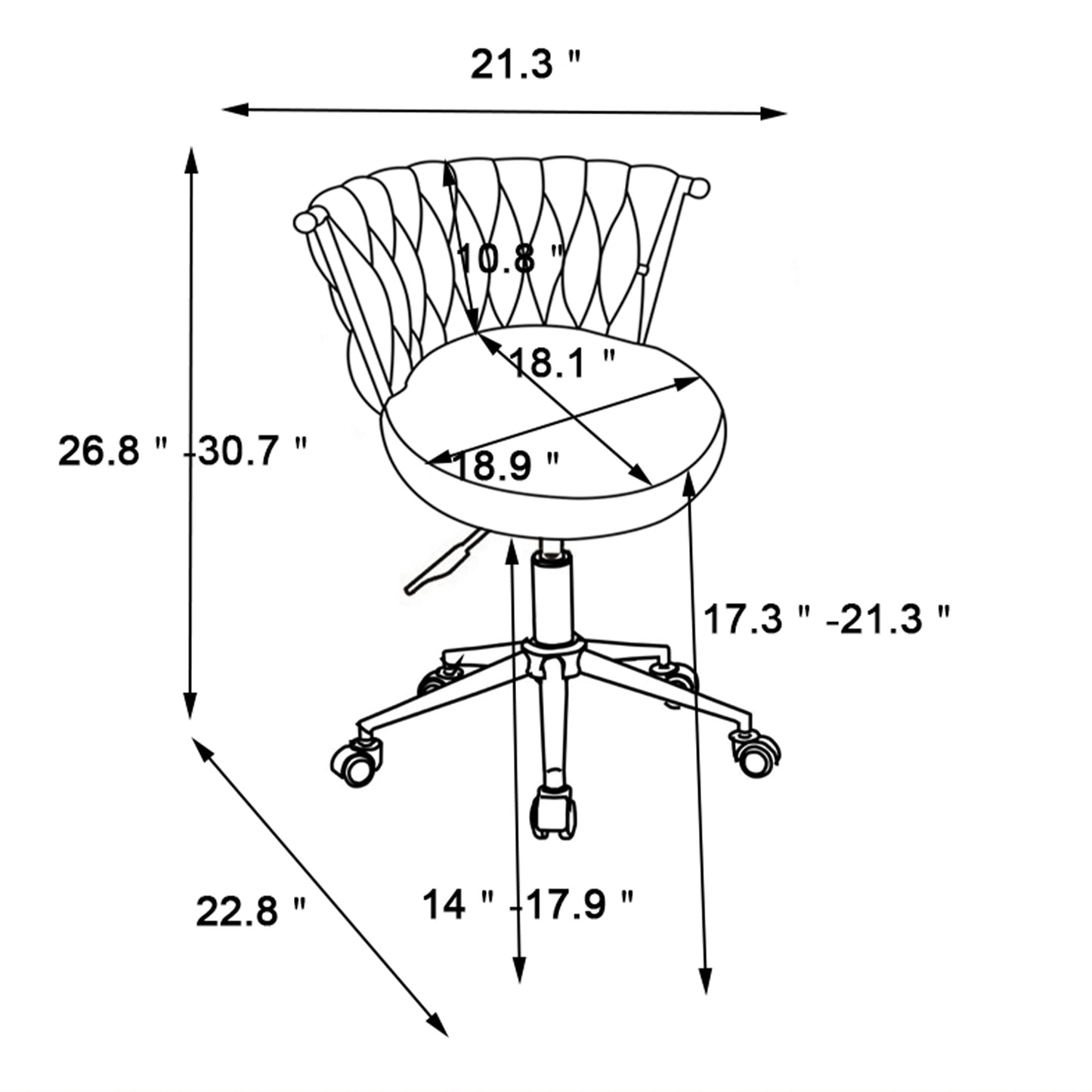 Home Office Desk Chair, SYNGAR Modern Criss-Cross Chair with Wheels, Upholstered Vanity Chair, Computer Chair Office Chair for Living Room Bedroom, Mid Back Height, Beige