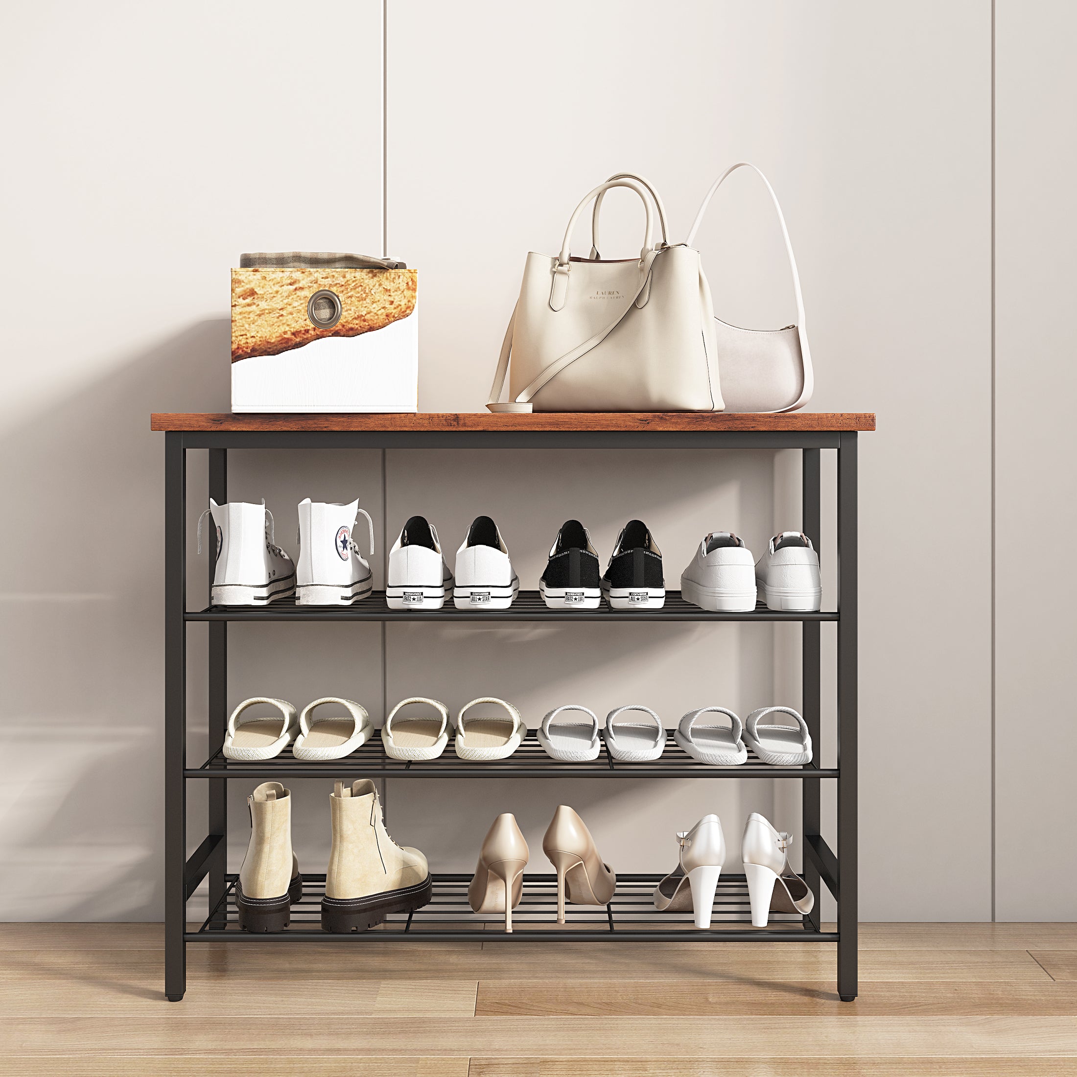 SYNGAR Shoe Storage Bench, 4-Tier Metal Shoe Bench with Mesh Shelves a ...