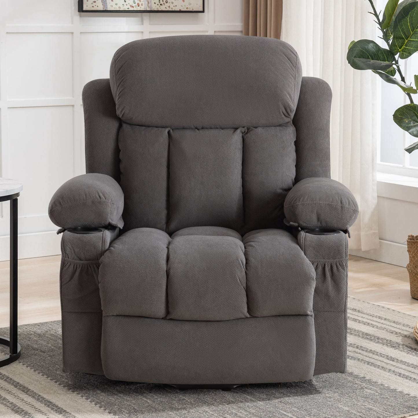 Power Lift Recliner Chair with Vibration Massage and Heating, Oversized Elderly Sofa Home Theater Seating Single Sofa with Cup Holders, USB Charge Port, for Living Room Bedroom, Gray