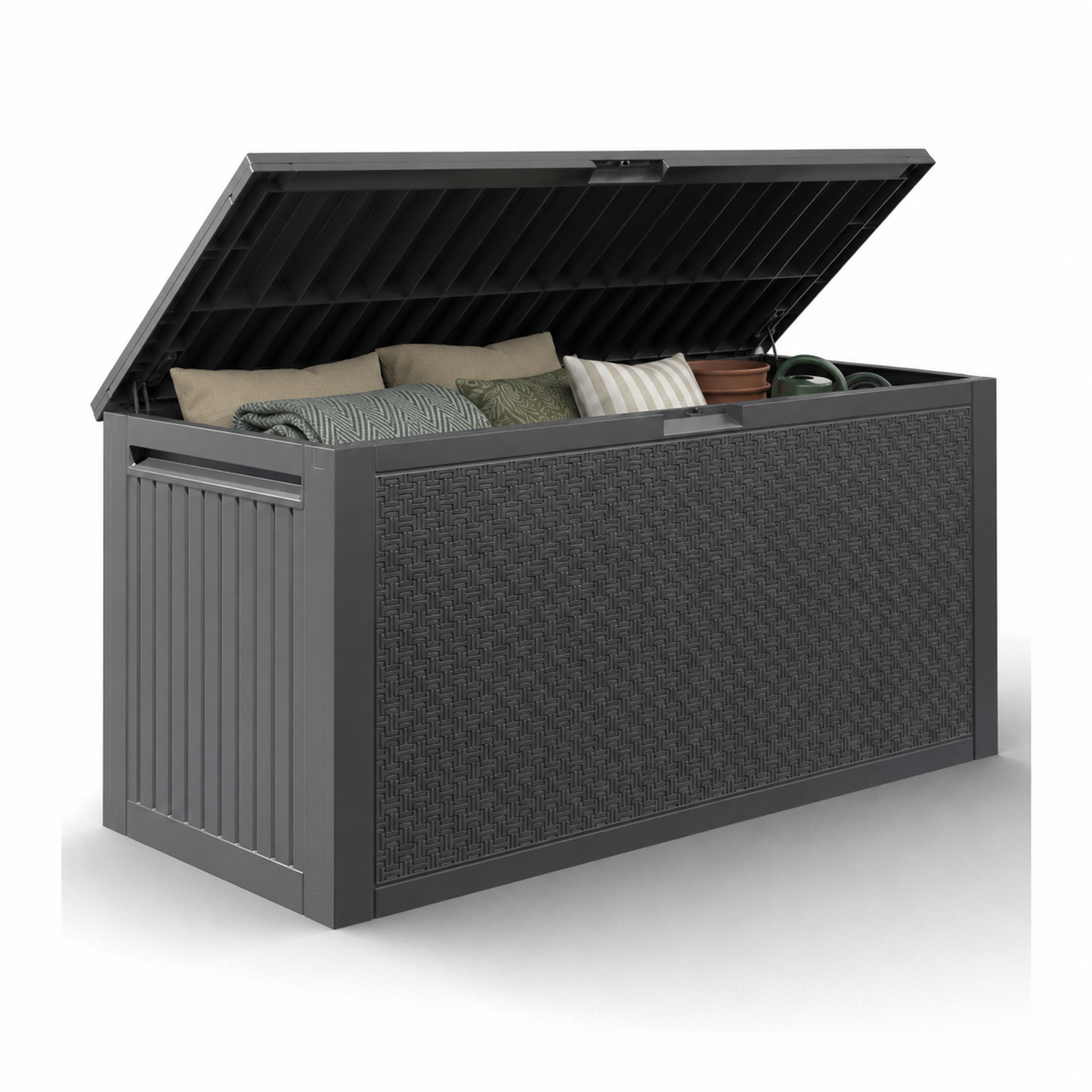 Syngar Resin Deck Box, 90 Gal Outdoor Storage Box, Waterproof Large Patio Lockable Deck Box for Outside Cushions, Pool Accessories, Throw Pillows, Garden Tools, Gray