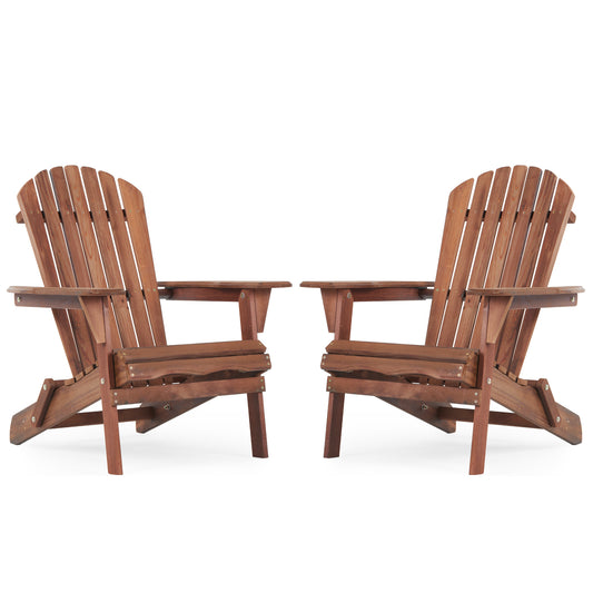 Syngar Folding Adirondack Chairs Set of 2, Outdoor Wooden Lounge Chairs with Pre-Assembled Backrest, Wood Accent Furniture Chairs for Patio, Garden, Porch, Poolside, Max 220lbs, Natural & Light Brown