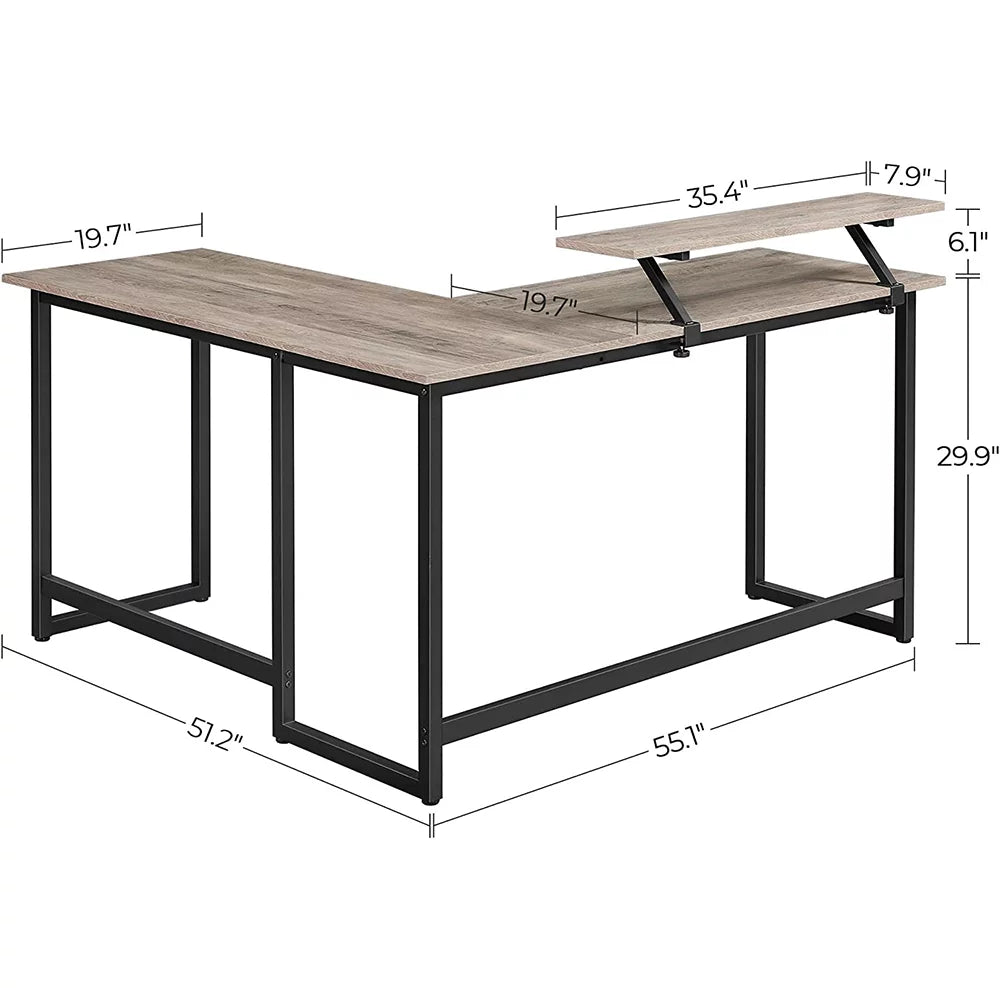 L-Shaped Computer Desk, Industrial Office Corner Desk, 58" Writing Study Table, Wood Tabletop Home Gaming Desk with Metal Frame, Large 2 Person Table for Home Office Workstation