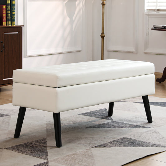 Syngar Modern Storage Bench, Upholstered Storage Ottoman with Wood Leg, PU Leather Entryway Bench with Storage for Living room, Bedroom, and Shop, Capacity of 300lbs, Easy Assemble