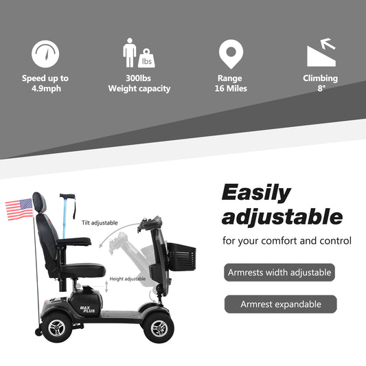 SYNGAR Mobility Scooters for Seniors with UBS Port & 2 Cup Holders, 4 Wheels Foldable Electric Scooters for Seniors with 300W Motor, 16 Miles Range, Storage Basket, Easy Assembly, Gray