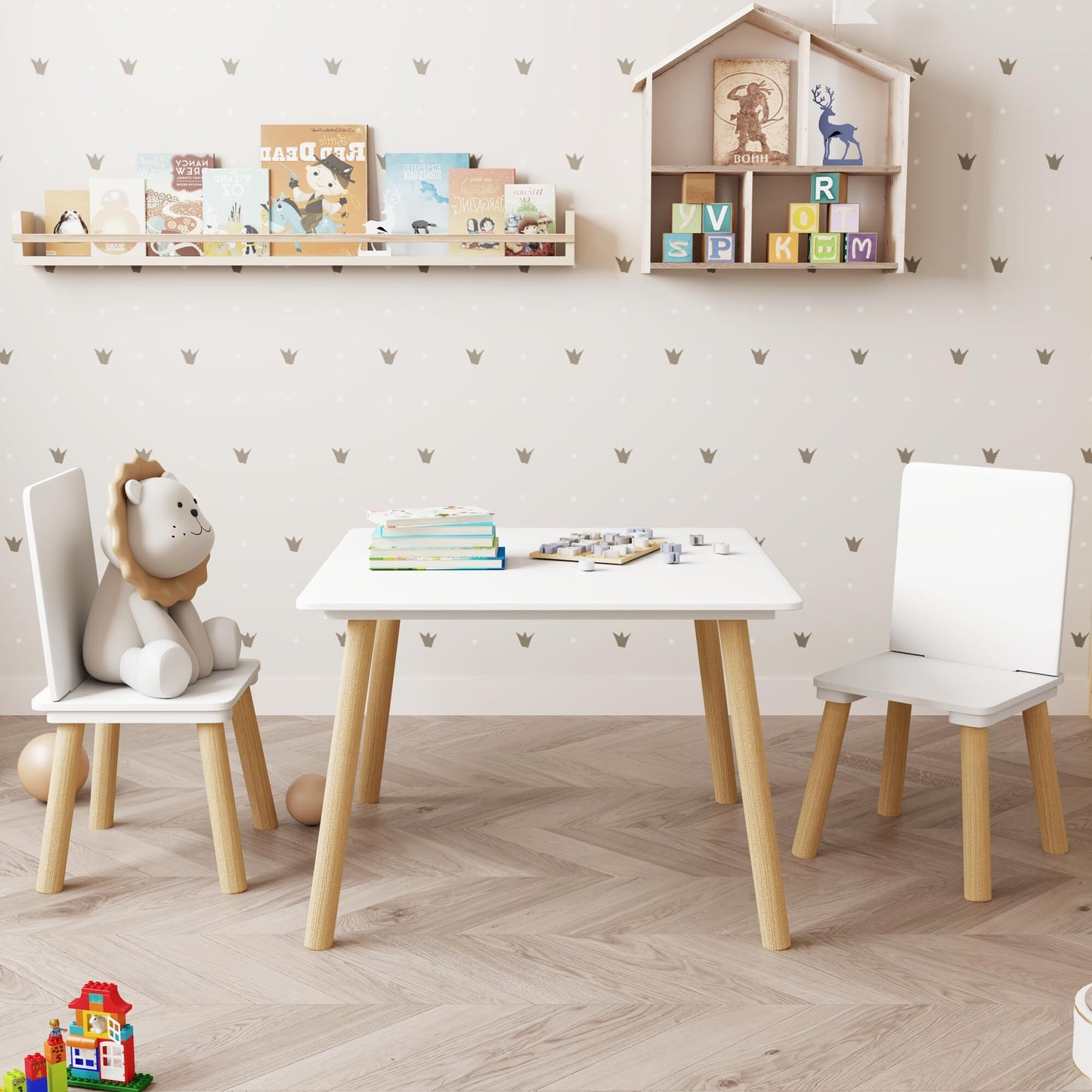 Syngar Kids Table and Chairs Set 3 Piece,Wooden Activity Table and Chairs Set for Toddlers Eating, Arts, Crafts, Drawing, Reading, PlayRoom, Gift for Gils Boys 1-7