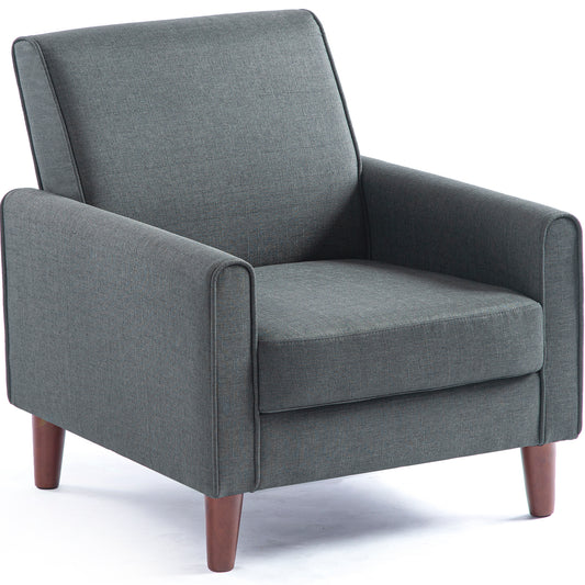 SYNGAR Accent Chair for Living Room, Bedroom Comfy Reading Armchair, Mid Century Modern Arm Chair Soft Linen Upholstered Cozy Side Single Sofa Chair Relaxing Seating, Dark Grey