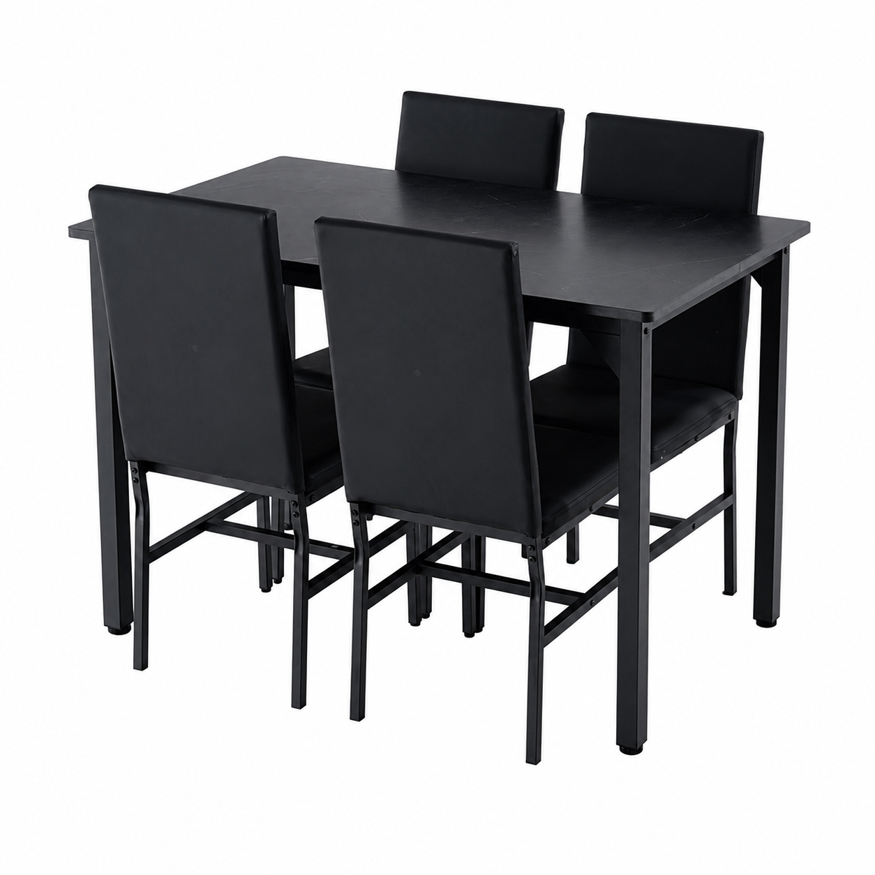 5 Piece Dining Set, Modern Dining Table and Chairs Set for 4, Kitchen Dining Table Set with Faux Marble Tabletop and 4 PU Leather Upholstered Chairs