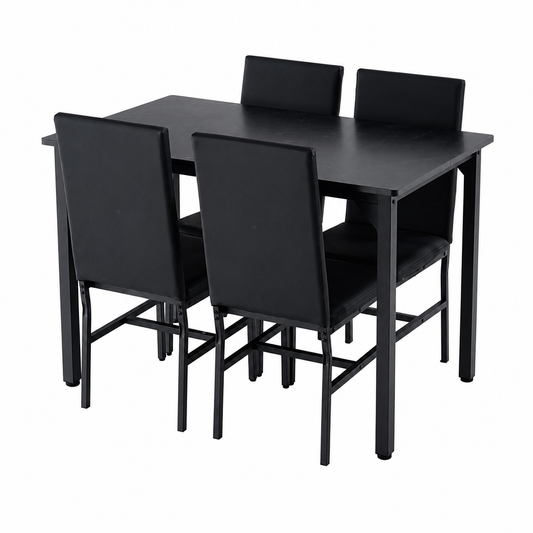 5 Piece Dining Set, Modern Dining Table and Chairs Set for 4, Kitchen Dining Table Set with Faux Marble Tabletop and 4 PU Leather Upholstered Chairs