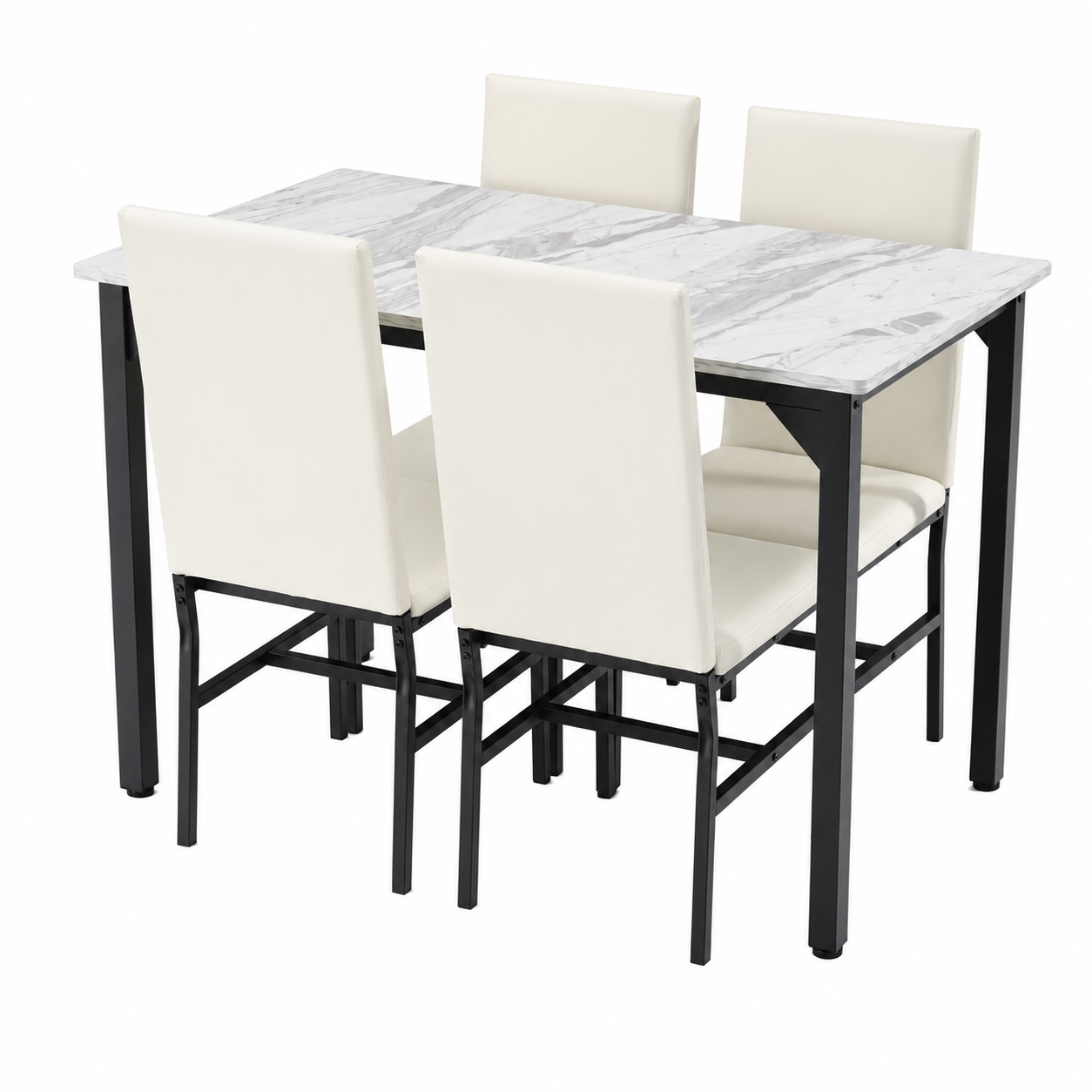 5 Piece Dining Set, Modern Dining Table and Chairs Set for 4, Kitchen Dining Table Set with Faux Marble Tabletop and 4 PU Leather Upholstered Chairs