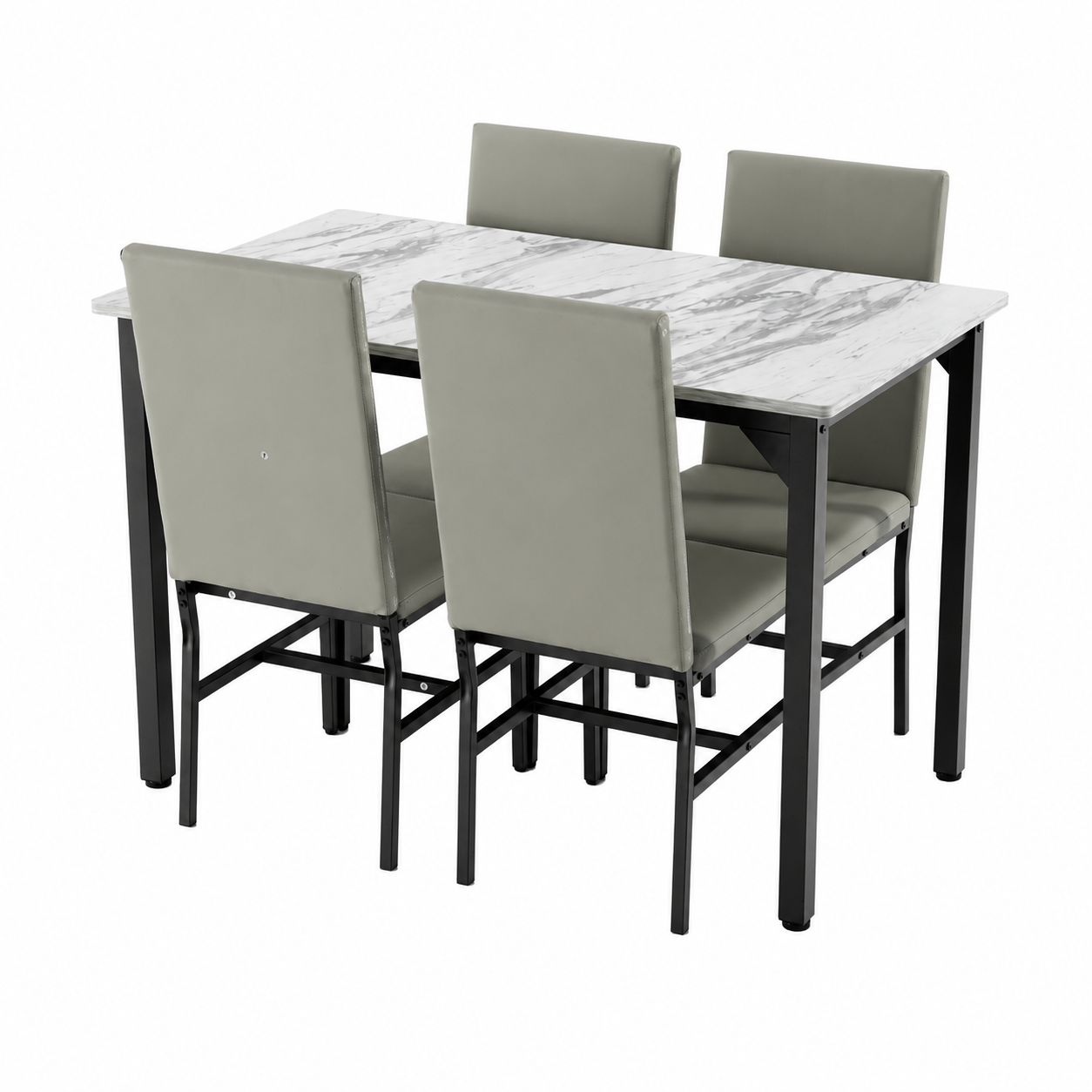 5 Piece Dining Set, Modern Dining Table and Chairs Set for 4, Kitchen Dining Table Set with Faux Marble Tabletop and 4 PU Leather Upholstered Chairs