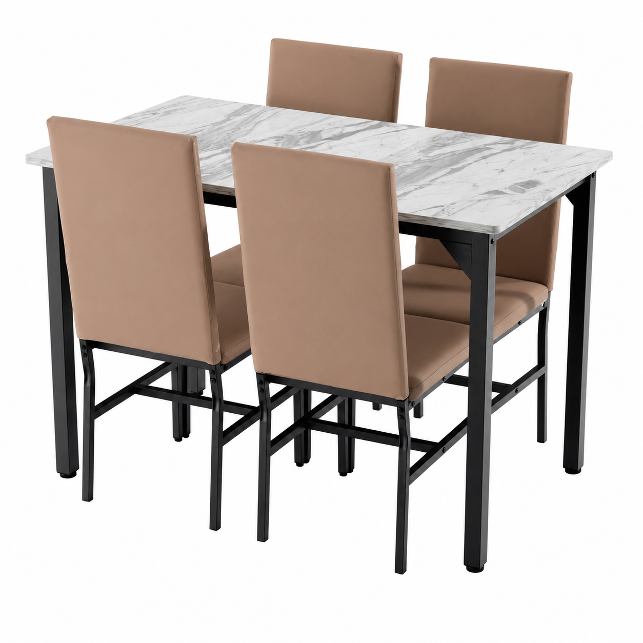 5 Piece Dining Set, Modern Dining Table and Chairs Set for 4, Kitchen Dining Table Set with Faux Marble Tabletop and 4 PU Leather Upholstered Chairs