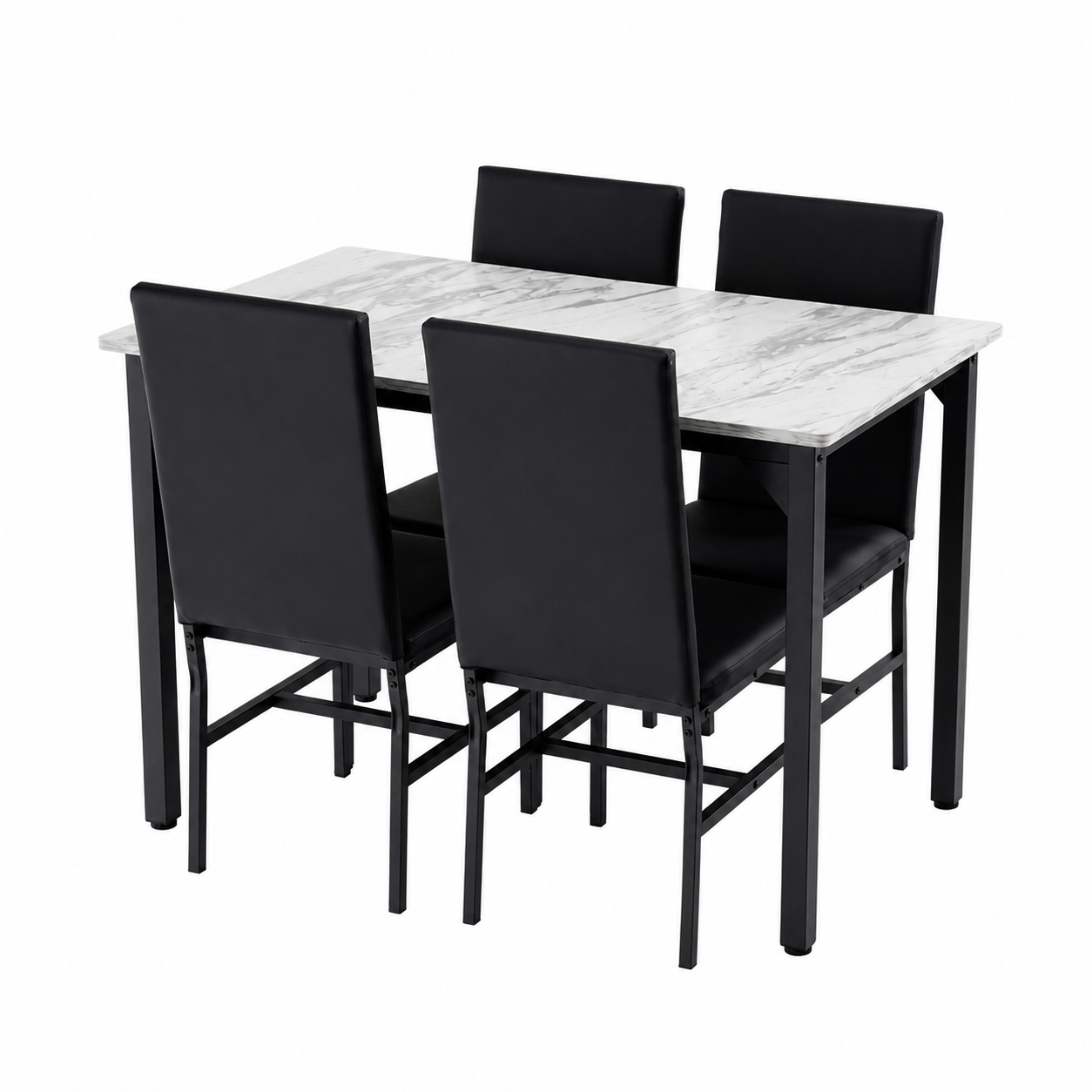 5 Piece Dining Set, Modern Dining Table and Chairs Set for 4, Kitchen Dining Table Set with Faux Marble Tabletop and 4 PU Leather Upholstered Chairs