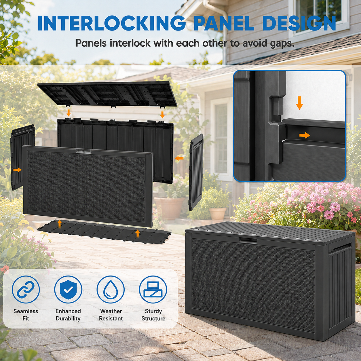 Syngar Resin Deck Box, 90 Gal Outdoor Storage Box, Waterproof Large Patio Lockable Deck Box for Outside Cushions, Pool Accessories, Throw Pillows, Garden Tools, Gray