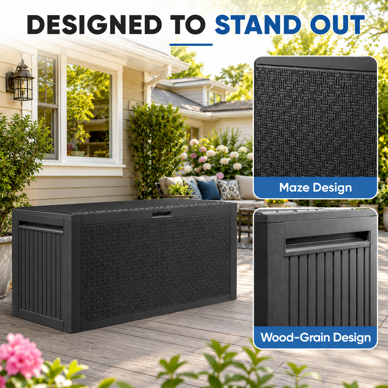 Syngar Resin Deck Box, 90 Gal Outdoor Storage Box, Waterproof Large Patio Lockable Deck Box for Outside Cushions, Pool Accessories, Throw Pillows, Garden Tools, Gray