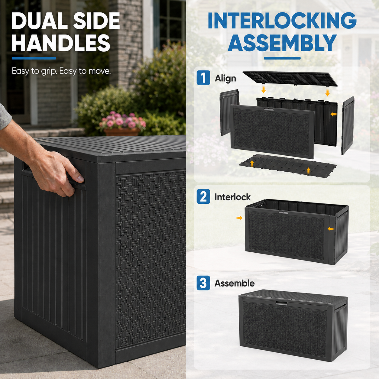 Syngar Resin Deck Box, 90 Gal Outdoor Storage Box, Waterproof Large Patio Lockable Deck Box for Outside Cushions, Pool Accessories, Throw Pillows, Garden Tools, Gray