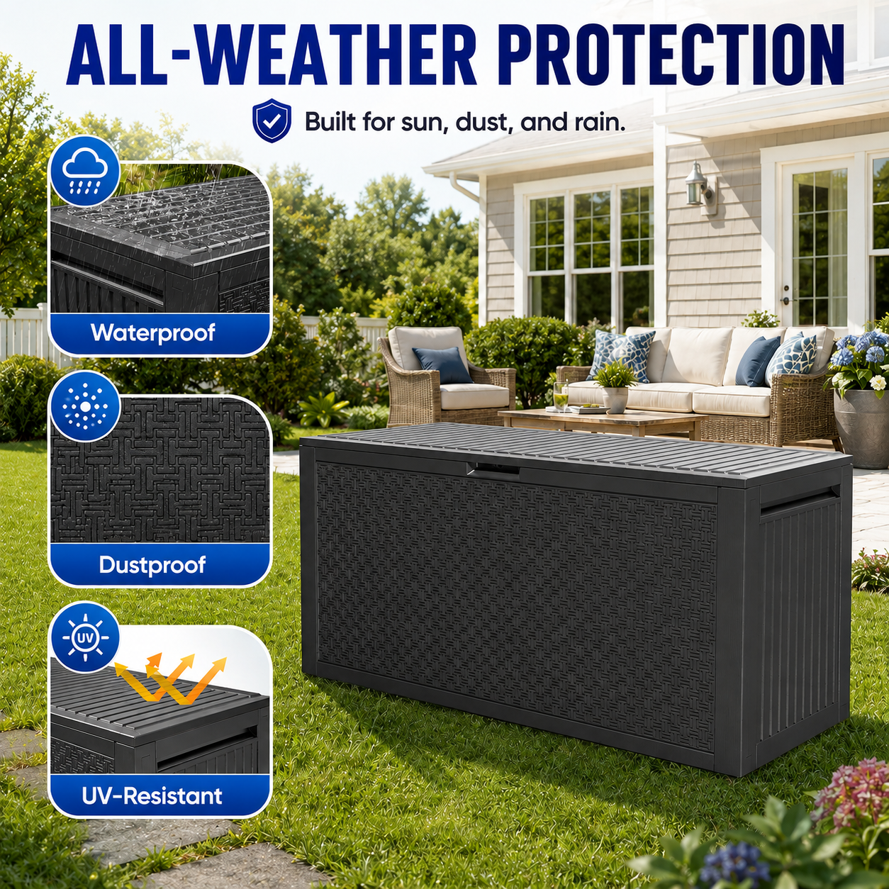 Syngar Resin Deck Box, 90 Gal Outdoor Storage Box, Waterproof Large Patio Lockable Deck Box for Outside Cushions, Pool Accessories, Throw Pillows, Garden Tools, Gray