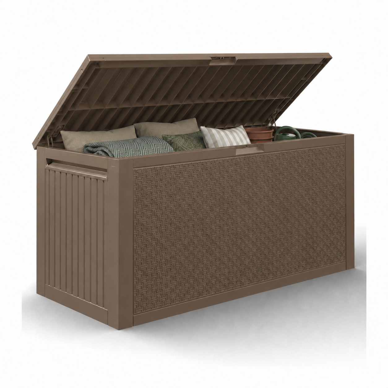 Syngar 90 Gallon Outdoor Storage Box, Lockable Resin Deck Box with Dual Handles, Waterproof UV-Resistant Patio Storage Container for Cushions, Garden Tools & Pool Supplies, Brown
