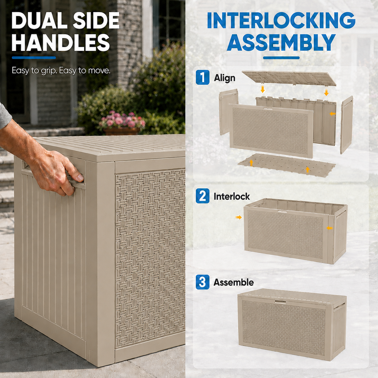 Syngar 90 Gal Deck Box, Resin Storage Box, Waterproof Large Patio Lockable Deck Box for Outside Cushions, Pool Accessories, Throw Pillows, Garden Tools, Black