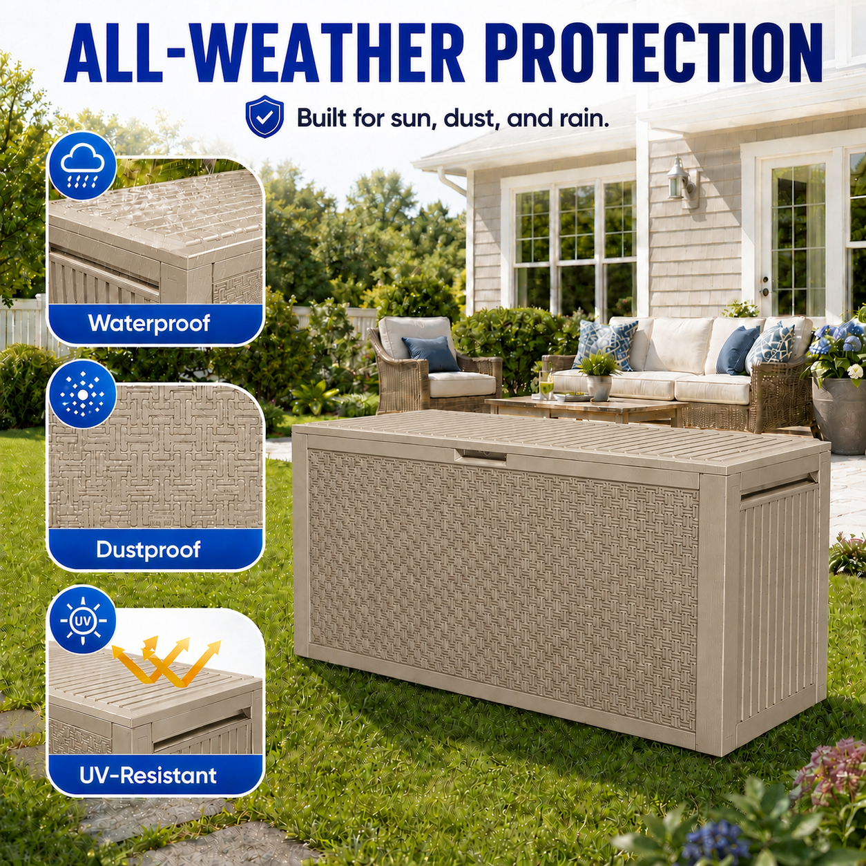 Syngar 90 Gal Deck Box, Resin Storage Box, Waterproof Large Patio Lockable Deck Box for Outside Cushions, Pool Accessories, Throw Pillows, Garden Tools, Black