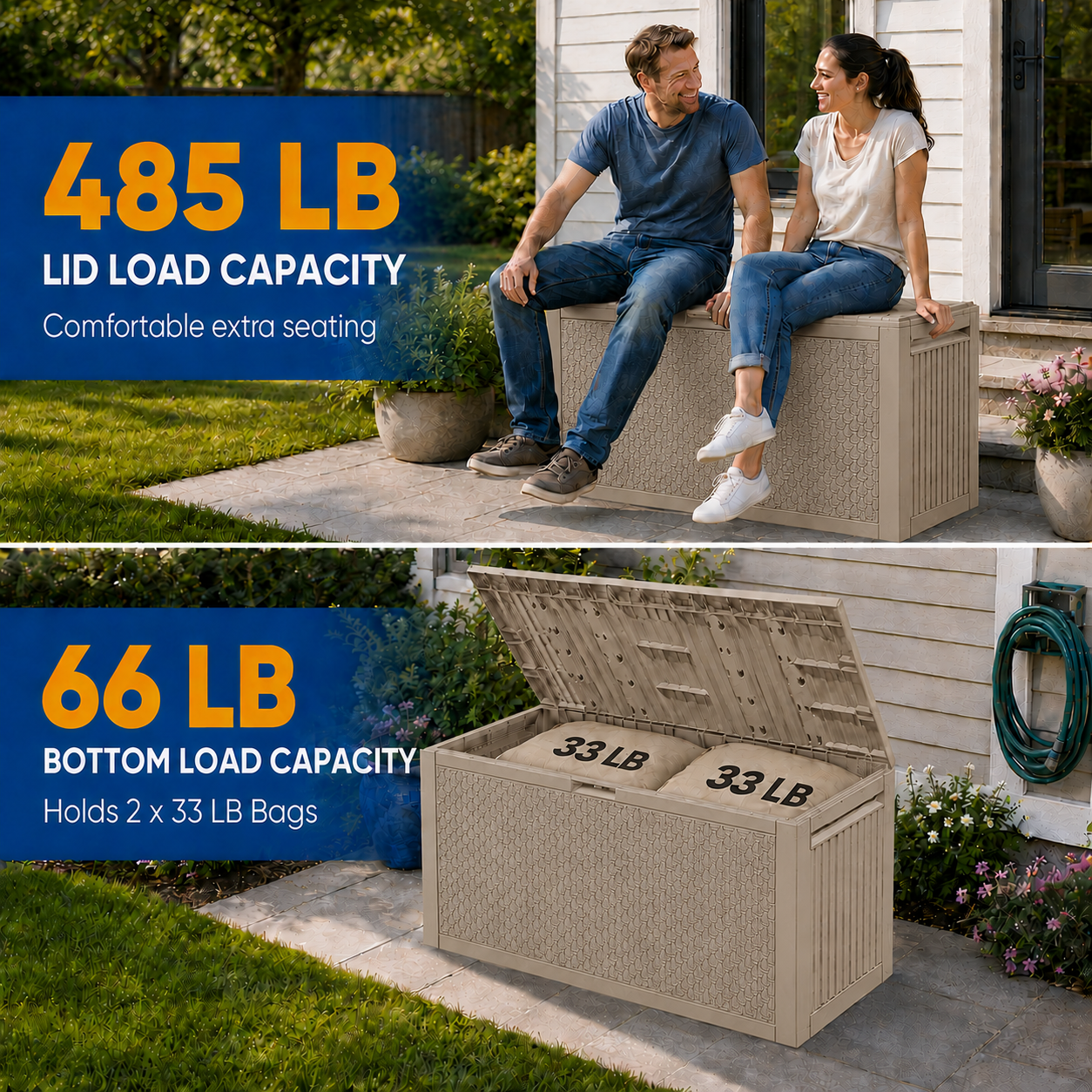 Syngar 90 Gal Deck Box, Resin Storage Box, Waterproof Large Patio Lockable Deck Box for Outside Cushions, Pool Accessories, Throw Pillows, Garden Tools, Black
