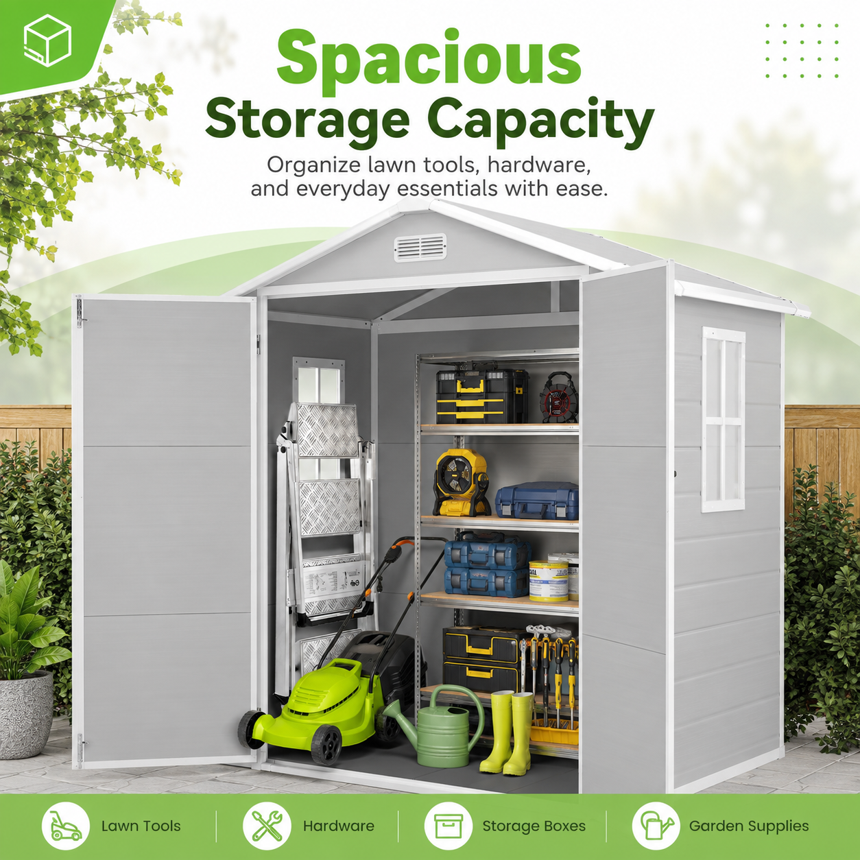 6' x 4' Outdoor Storage Shed with Metal Base, Metal Tools Storage Shed, Galvanized Steel Garden Shed with Lockable Doors for Backyard, Patio, Lawn, D9133
